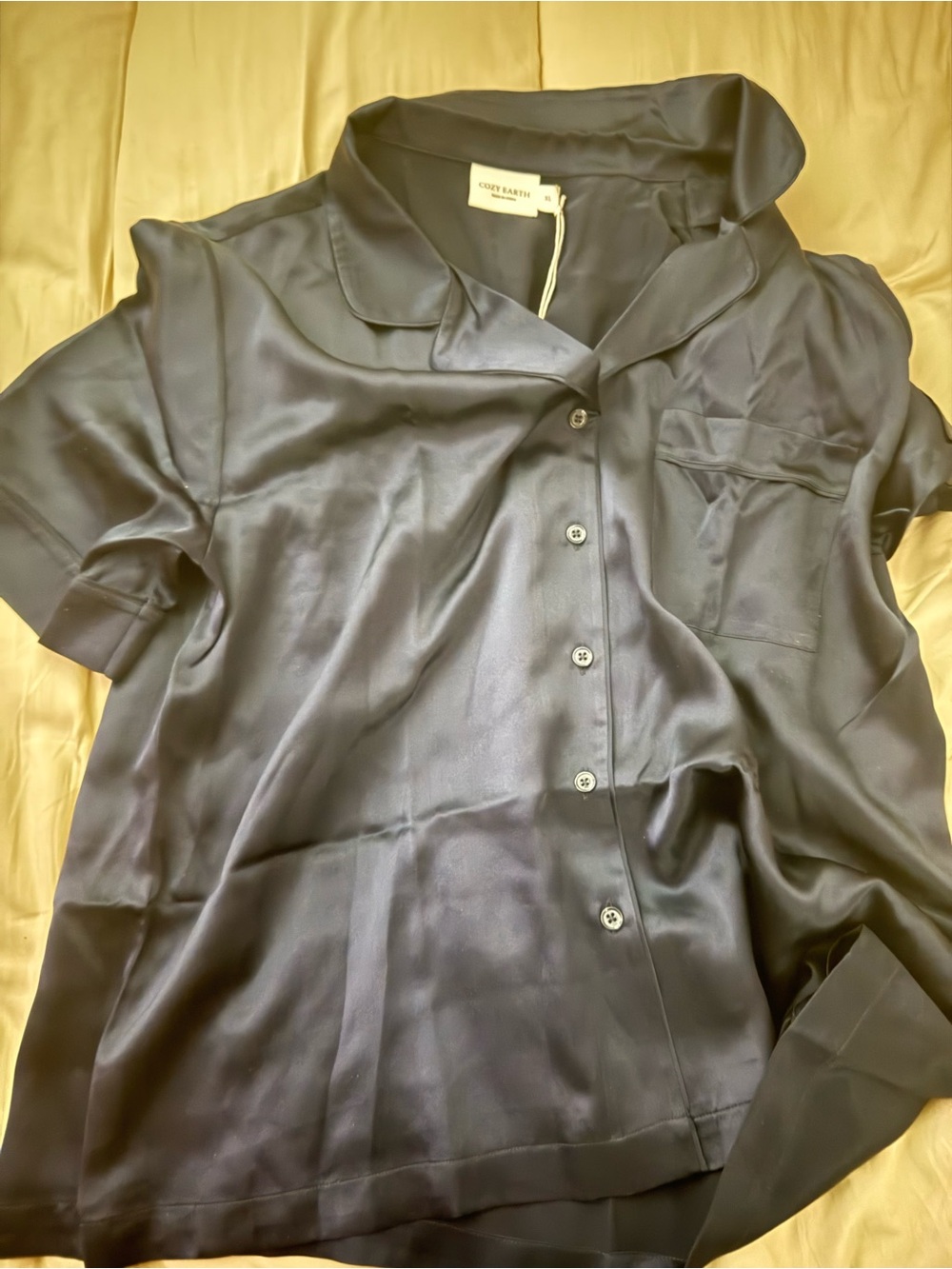 Cozy Earth Silk Button-Up Shirt in Deep Navy